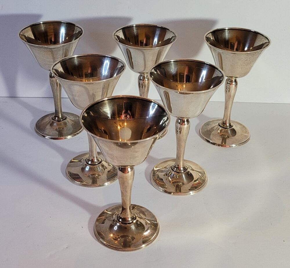 Set of 6 Gorham Sterling Silver Martini / Cocktail Glasses 5", ~480 g total